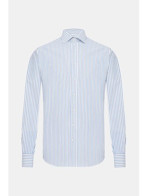Vakko Blue Striped Cotton Shirt