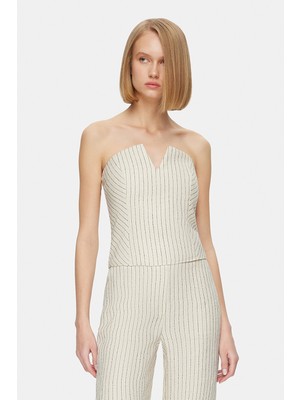 Vakko Striped Linen Blouse