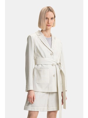 Vakko Ecru Striped Jacket