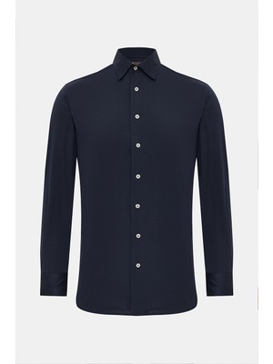 Vakko Navy Jersey Cotton Shirt