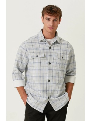 Network Ecru Blue Plaid Pocket Overshirt