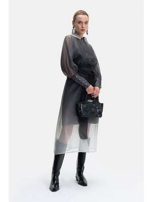 Vakko Anthracite Ombre Silk Dress