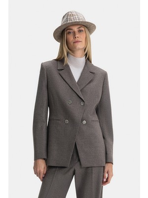 Vakko Brown Double-Breasted Wool Jacket