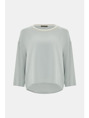 Vakko Light Grey Round Neck Long Sleeve Blouse