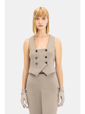 Vakko Mink Square Neck Vest