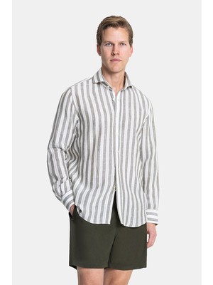 Vakko Striped Linen Cotton Casual Shirt