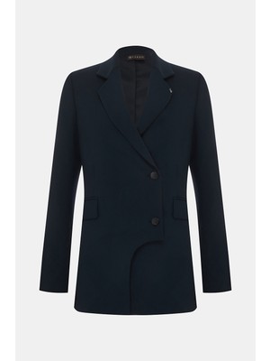 Vakko Navy Double-Breasted Collar Jacket