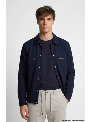 Network N-Tech Navy Double Pocket Snap Button Overshirt