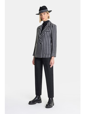 Vakko Anthracite Patterned Slim-Leg Trousers