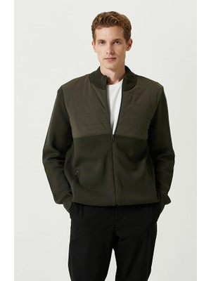 Network Khaki Stand Collar Knit Jacket