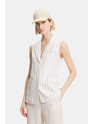 Vakko Beige Striped Vest
