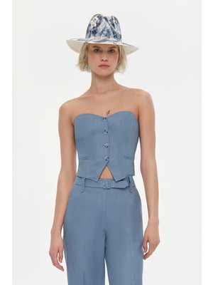 Vakko Blue Strapless Blouse
