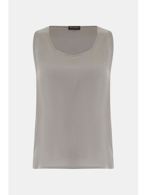 Vakko Grey Round Neck Sleeveless Blouse