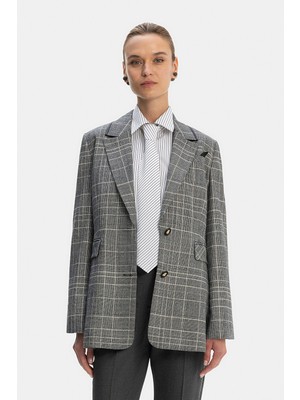 Vakko Grey Plaid Wool Jacket