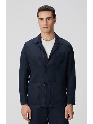 Network Navy Pocket Detail Garment-Dyed Linen Overshirt