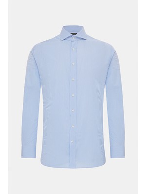 Vakko Blue Striped Cotton Shirt