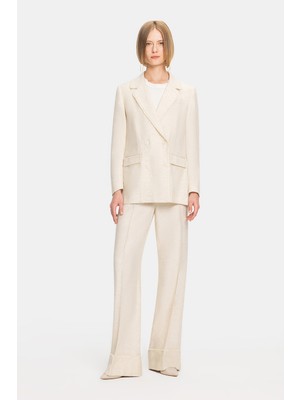 Vakko Beige Wide-Leg Trousers