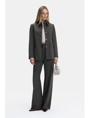 Vakko Taupe Striped Straight Trousers