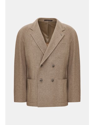 Vakko By Taglıatore Beige Double-Breasted Lapel Jacket