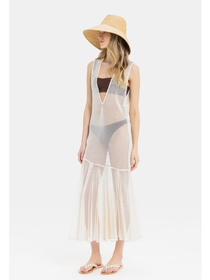 Vakko Ecru Short Sleeve Dress