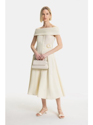 Vakko Cream Wool Midi Skirt