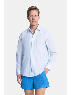 Vakko Striped Cotton Linen Casual Shirt