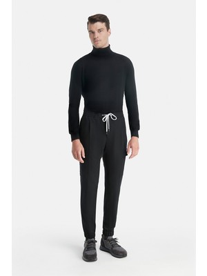 Vakko By PT01 Black Plain Flannel Trousers