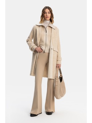 Vakko Beige Wide-Leg Trousers