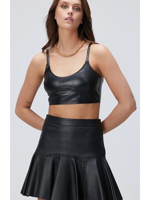 Network Black Leather Bustier