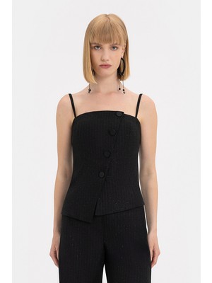 Vakko Black Strapless Blouse With Straps