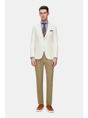 Vakko Ecru Double-Breasted Lapel Jacket