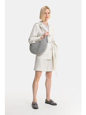 Vakko Ecru Striped Bermuda Shorts