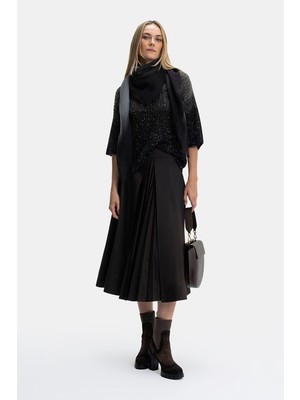Vakko Brown Pleated Detail Midi Skirt