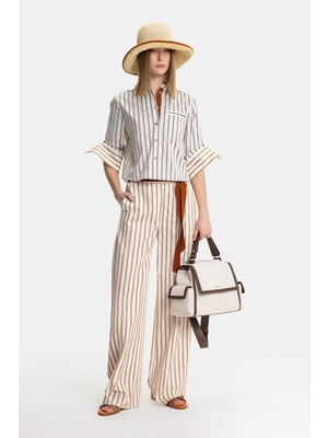 Vakko Multicolor Striped Wide Leg Trousers
