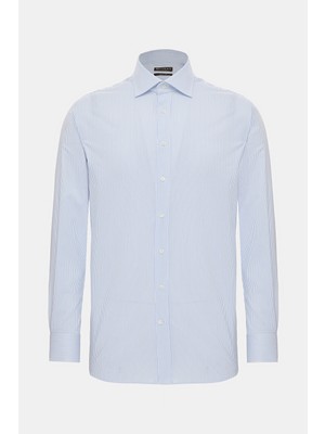 Vakko Blue Striped Cotton Shirt