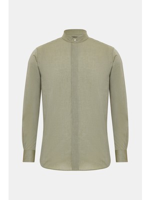Vakko Dark Green Plain Cotton Shirt