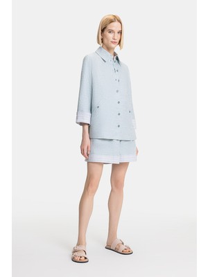 Vakko Mint Above-Knee Linen Bermuda Shorts