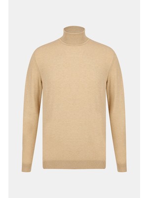 Vakko Camel Turtleneck Knit Sweater