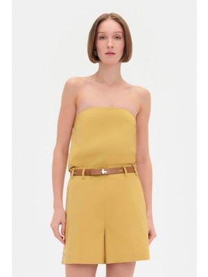 Vakko Mustard Strapless Blouse