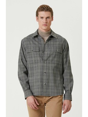 Network Grey Plaid Wool Blend Overshirt