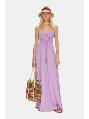 Vakko Lilac Strappy Maxi Dress