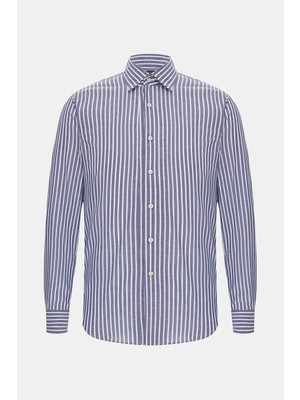 Vakko Striped Cotton Linen Casual Shirt