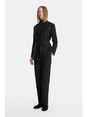 Vakko Anthracite Striped Trousers