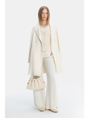 Vakko Ecru Wool Pea Coat