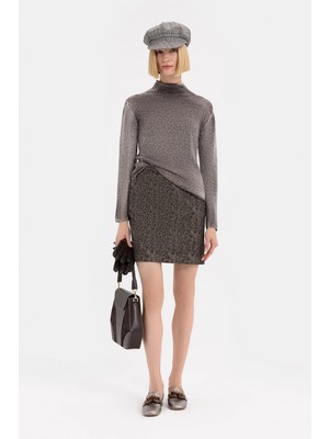 Vakko Black Herringbone Skirt