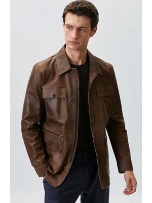 Network Camel Leather-Effect Coat Jacket