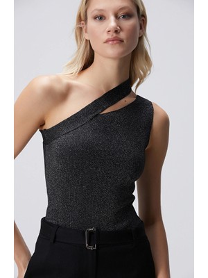 Network Black Bodysuit Fit Glitter Knit Top