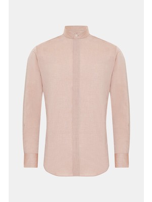 Vakko Beige Plain Cotton Shirt