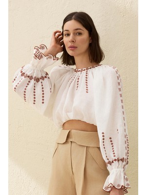Vakko White Long Sleeve Blouse