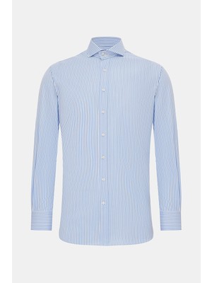 Vakko Dark Blue Striped Cotton Shirt